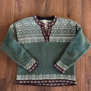 L.L. Bean Vintage Sweater with Green and White Nordic Design
